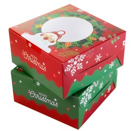 qiqee Christmas Cookie Boxes with Window 100packs 6x6x3 Inch Bakery Box Pastry Box for Christmas