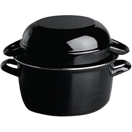 Pentola per cozze APS, pentola in acciaio smaltato nero da 0,5 kg, pentola per frutti di mare