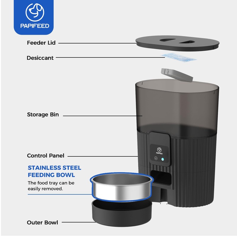 PAPIFEED Automatic Cat Feeder 3.5L/15 Cup 2.4G WiFi Pet Feeder
