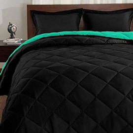 Basic Beyond Down Alternative Comforter Set (Twin, Black/Red) - Reversible Bed Comforter with 1 Pillow Sham for All Seasons