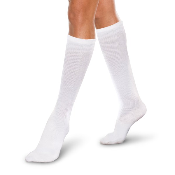 Core-Spun 10-15mmHg Medical Light Graduated Knee High Compression Socks (White, Medium Regular)