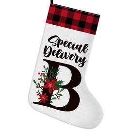 Muktoujaumai Christmas Stocking Initial Letter B, Burgundy Buffalo Snowman Christmas Stocking Christmas Xmas Decor Holiday Decoration for Home Party Family Mom Dad Daughter Son Kids Teens Gifts