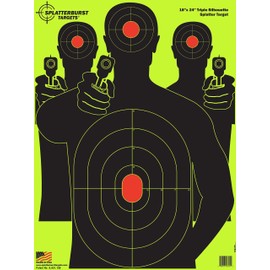 Splatterburst Targets - 18 x 24 inch - Triple Silhouette Splatter Target - Easily See Your Shots Burst Bright Fluorescent Yellow Upon Impact - Made in USA
