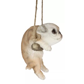 Lifelike American Bulldog Puppy Dog On Branch Swing Hanger Wall Decor Figurine