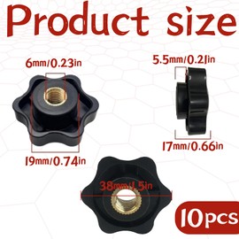 Pack of 10 M8 star grip nuts, star nuts, clamping knob with knurled thread nuts, black plastic handle nuts, internal thread clamping knob, for machine tools, furniture handle, electronic devices