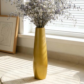 Gold Ceramic Tall Floor Vase,17.7 Inch Large Modern Flower Vases for Home Décor,Wicker Big Floor Vase Decorations for Farmhouse, Living Room,Bedroom,Standing Plastic Vases Decorative Tall