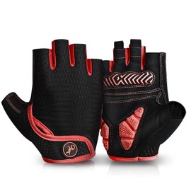 Moreok Cycling Gloves for Men and Women, 5 mm SBR Gel Shock-Absorbing Half Finger Breathable Non-Slip Cycling Gloves MTB Gloves, red, xxl