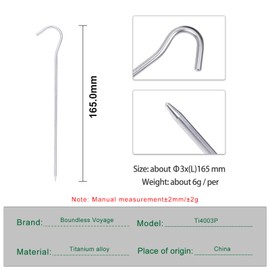 iBasingo 16.5cm Titanium Alloy Pegs Heavy Duty Tent Pegs Matel Tent Nails Camping Accessories Kit Ultralight Stakes Portable Elbow Grass Nails Ground Pin Tent Hardware Equipment 8 pcs/lot Ti4003P