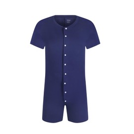 Landofgenie Mens Short Sleeve Bodysuit Onesie Henley Jumpsuit One Piece Pajamas for Adult Navy 2XL