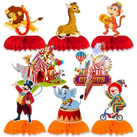 Circus Carnival Animals Honeycomb Centrepieces Red Circus Theme 3D Table Decoration Centerpieces for Birthday Baby Shower Circus Theme Party Decoration Supplies (Circus)