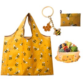 Kaslaider Foldable Reusable Shopping Bag, 50 x 68 cm Shopping Bag, Foldable Portable Large Capacity Shopping Bags, Reusable Shopping Bag, Environmentally Friendly Shopping Bags, Handbag, yellow