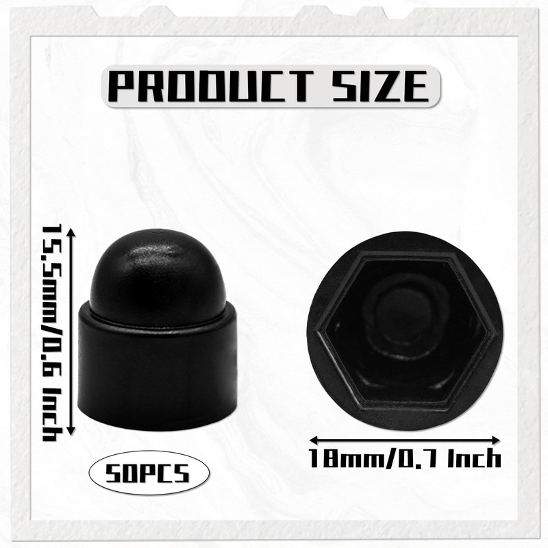 50 Pcs Screws Bolt Covers Caps, Black Hex Nut Protective