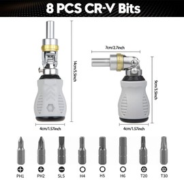 Aixgurs Variable Angle Ratcheting Screwdriver, 8-in-1 Multi Bit Magnetic Portable Tools With 2Phillips,Slotted,Torx,Hex