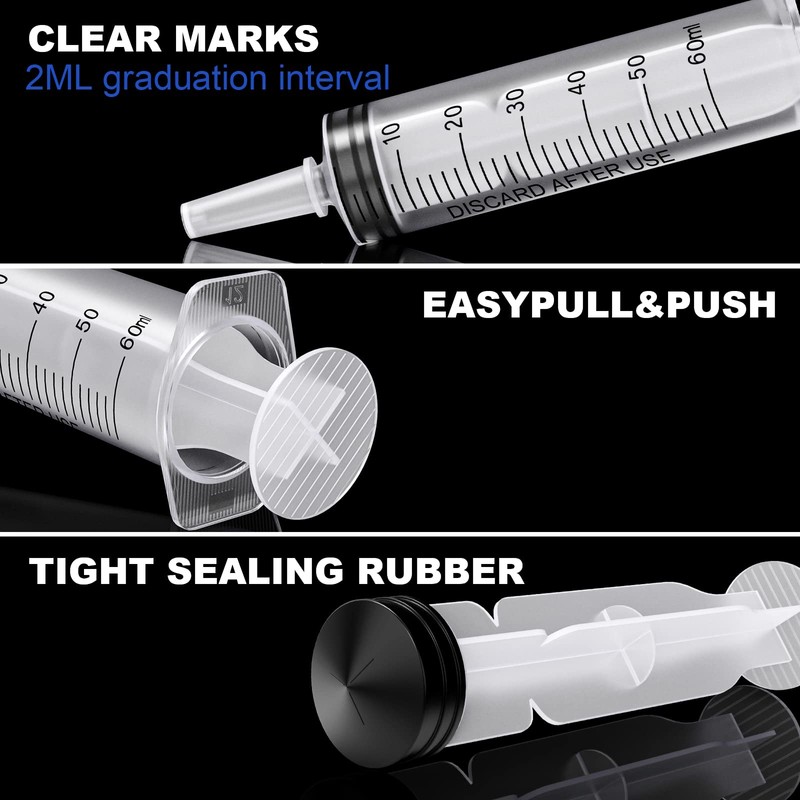 6 Pack 60ml/cc Plastic Syringe Large Syringes Catheter Tip Sterile