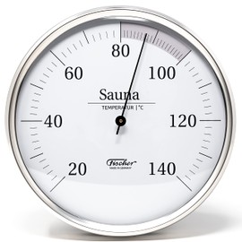 Fischer 198.01 Sauna Thermometer 160 mm Sauna Bimetal Thermometer Stainless Steel Made in Germany