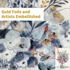 Hardy Gallery Abstract Flower Painting Wall Art: Hand Painted Textured Gold Foils Botanical Flower Bouquet in Crystal Vase Canvas Artwork for Bedroom (36" x 24" x 1 Panel)