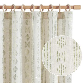 jinchan Boho Curtains for Living Room Farmhouse Sage Green Curtains 84 Inch Length 2 Panels for Bedroom Geometric Striped Light Filtering Window Drapes Rod Pocket Sage Green on Beige
