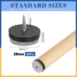 Glarks 40pcs Black 24MM Furniture Glide Screw-on Furniture Antiskid Felt Pad Slider Floor Protector for Wooden Leg Feet of Chair Table Sofa Stool