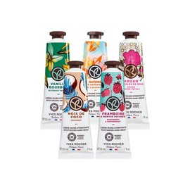 YVES ROCHER Set de 5 Cremas de Manos, Aromas Naturales Avena, Vainilla, Coco, Argán y Frambuesa, Fórmula Vegana, 30ml Cada Una, 5 Piezas