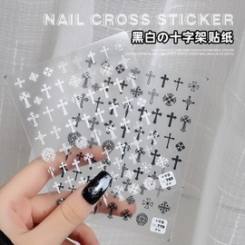[Overseas] Cross Nail Party 2022 New Tomoni Embossed Nail Sticker Cross Retro Crocodile Star Gothic Dark To 1092 4ea