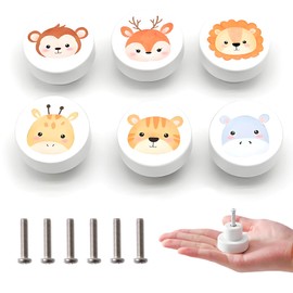Xiciki 6 PCS Kids Drawer Knobs with Screws, 35mm Small Wood Knobs Bear Wooden Handles Round Furniture Pull Handle for Kids Room Kitchen Bedroom Furniture