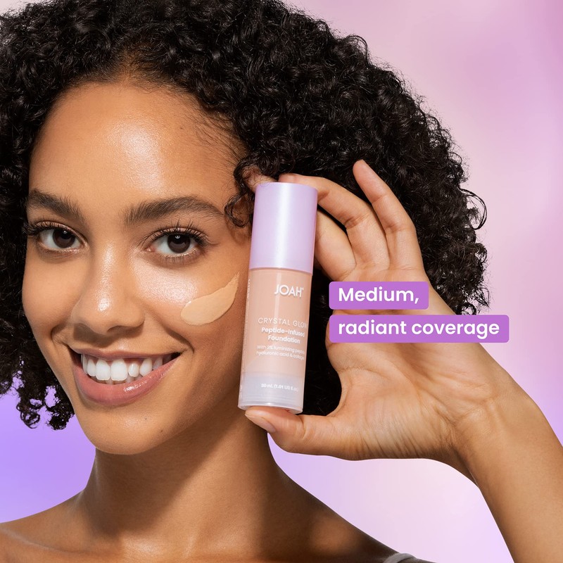 JOAH Crystal Glow Peptide-Infused Foundation, 2-in-1 Multitasking Korean Makeup with