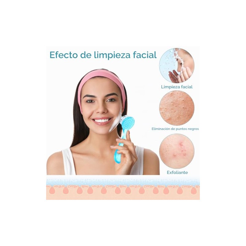 3 cepillos de limpieza facial con mango acrílico, exfoliante facial