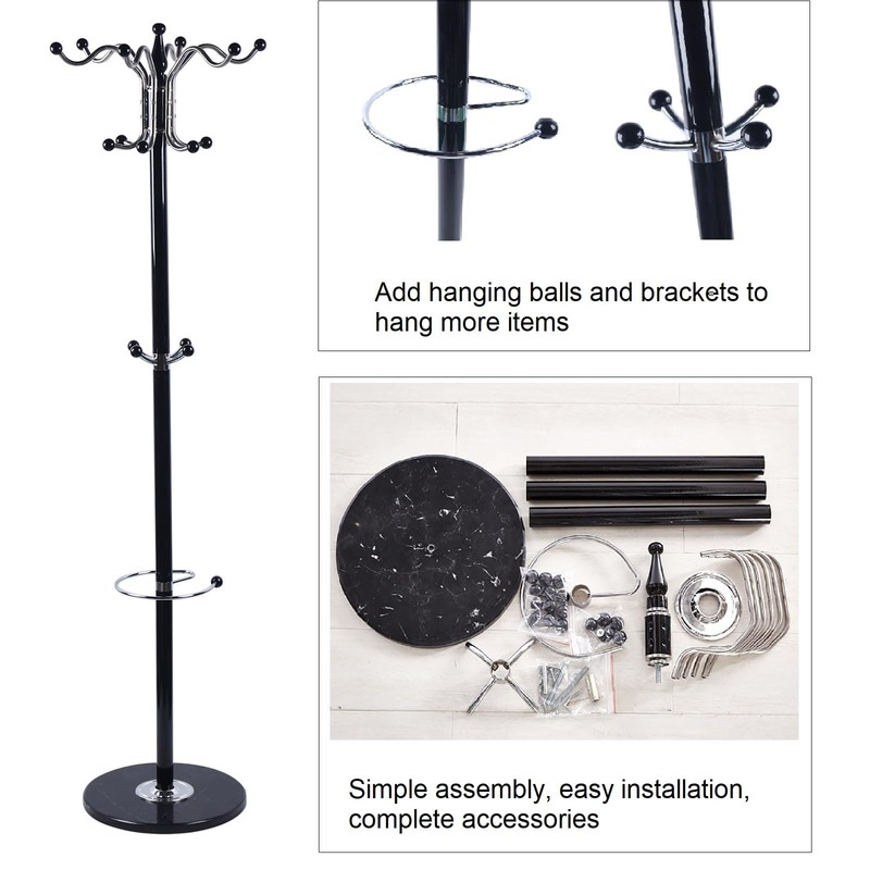 OUKANING Metal Coat Rack Floor Standing Coat Tree with 16