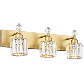 PRESDE Bathroom Vanity Lights Modern Crystal Gold 3 Light Bathroom Lights Fixtures Over Mirror Vanity Light for Bathroom