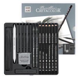 CRETACOLOR Black Box Charcoal Set | 20 Piece Charcoal and Drawing Set