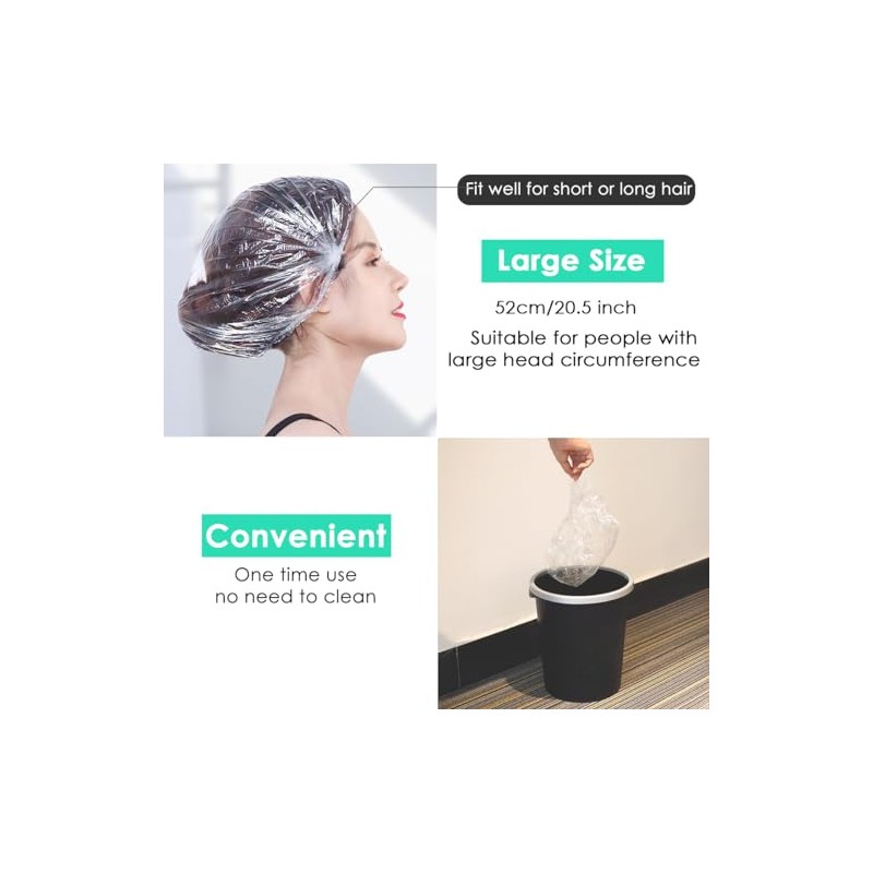 Disposable Shower Caps 100 Pcs Bath Clear Waterproof Plastic Wraps