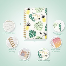 TSFPapier Planner 2024-2025 for Women Men Spiral Notebook A5 Monthly Weekly Calender Planning 17 Months Teacher Daily Academic 5.7" x 8.2",Leaf