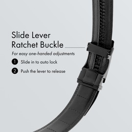 (Not Made In China) Men's Leather Ratchet Belt, Adjustable and Customizable Fit, Gift Packaging, Casual Men's Dress Belt For Jeans, Suits (Raven Black, 32 to 38)
