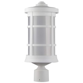 Solus SPC50TF-LE26C-WH Round Decorative Composite Post Top Outdoor Light Fixture with 4000K LED Lamp, White Housing with Frost Acrylic Lens, 17.25" H x 7.25" W, UL Listed