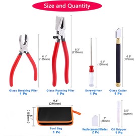 Tayfeim Glass Cutters Tools Set Glass Cutting Tool kit Glass Cutter Glass Running Pliers Breaker Grozer Pliers Stained Glass Tools with Curved Jaws Zipper Package
