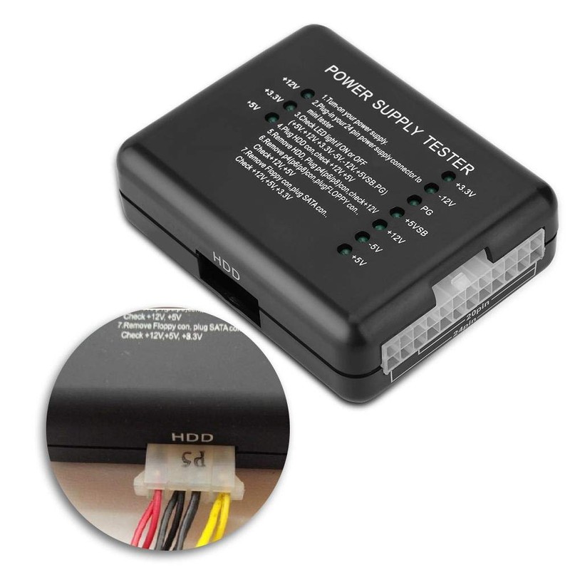 20/24-pin Power Supply Tester for ATX/SATA/HDD/FLOPPY, Black