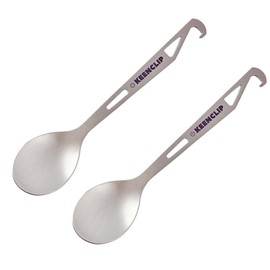 Keenclip Titanium Spoon with Bottle Opener, Utility Camping Utensil Spoon Set of 2 - Ultralight and Compact for Camping Hiking Backing Traveling and Picnic