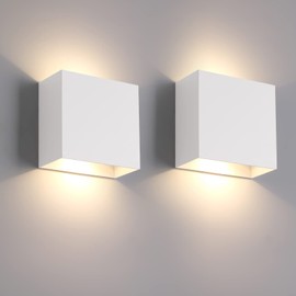 FUPE 2 Pieces Aplique Pared Interior, Aplique LED de Pared Interior 12 W lámpara de pared interior Luz amarilla cálida 3000 K 1200 lm, adecuada para Sala de estar, dormitorio, pasillo (Blanco)