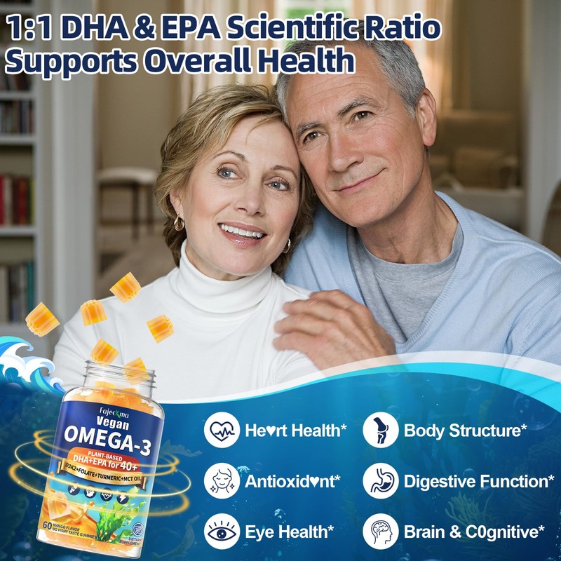 Vegan Omega 3 Gummies for Adult 40+: 1280mg Omega-3 Fatty