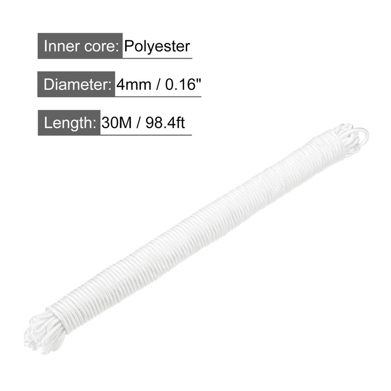 QUARKZMAN Polypropylen-Seilgeflecht 30M/98.4ft 3/16" 4mm Weiß für den Innen- und