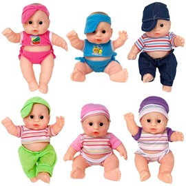 Liberty Imports Cute Lil Baby Doll Collection - Pack of 6 Assorted Mini Infant All Vinyl Dolls - Girls Toys Bulk Gift Bundle Party Favors Supplies (8 Inches Tall)