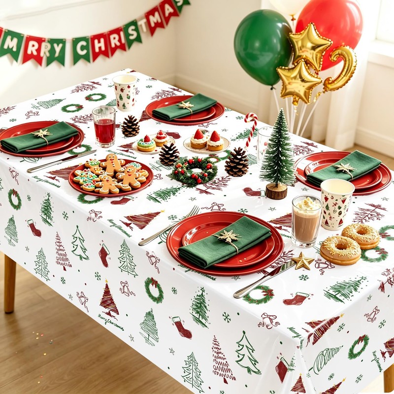 4 Pcs Christmas Tablecloths, Xmas Tree Table Cloths Winter Decorations