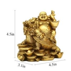 Laughing Buddha Statue Gold Large Sitting Feng Shui Dragon Turtle Home Brass New