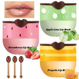 3 unidades de bálsamo labial de miel con palo, miel y fresa, manzana hidratante e hidratante para dormir, reparación y cuidado de día y noche, mejora el color de los labios, reduce las líneas de los