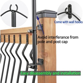 Antsky 4Pack String Light Poles - Stainless Steel 6.5FT Deck Lights Poles with 4 Wall Hooks for Outdoor Light, String Lights, with SS Screws for Wood Posts Deck Decor (Black)