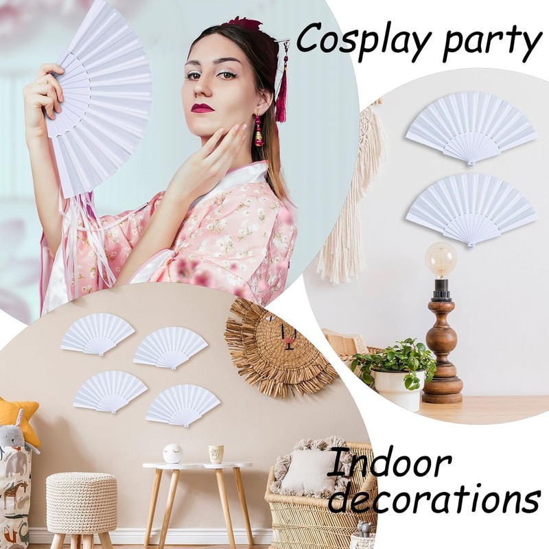 Wzenclave 4Pcs Hand Fans Foldable Folding Fans Silk Fabric Fan
