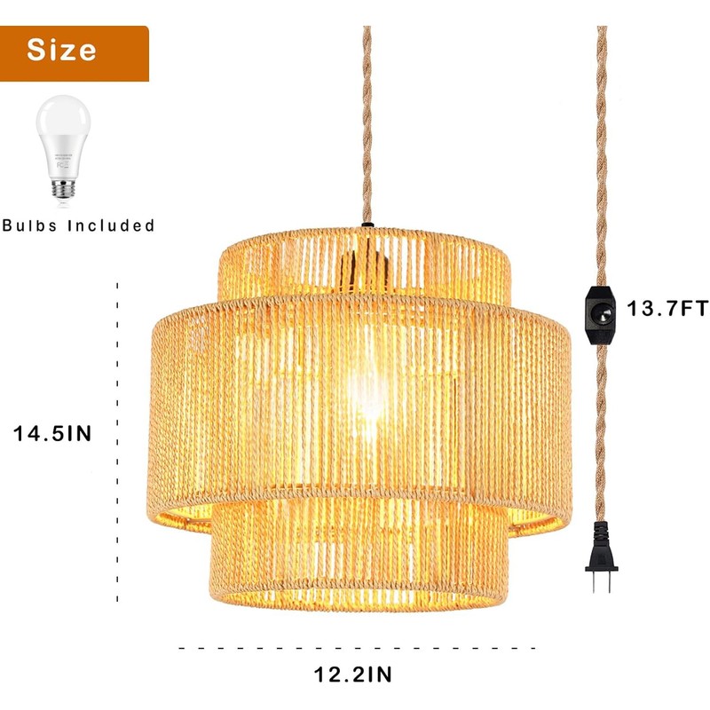 QIYIZM Plug in Pendant Light Hanging Lights with Plug in