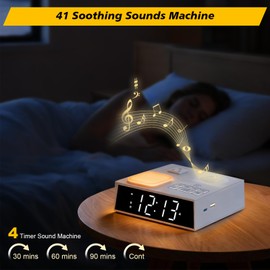 Kungfuking Alarm Clock Power Strip with White Noise, Dual Alarms, 20W USB-C