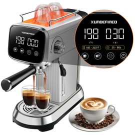 Espresso Machines 20 Bar with LED Touchscreen, Adjustable Temperature(185~203°F) Timing(25~60s), Compact Stainless Steel Coffee Maker with Milk Frother Steam Wand for Home Cappuccino & Latte Maker