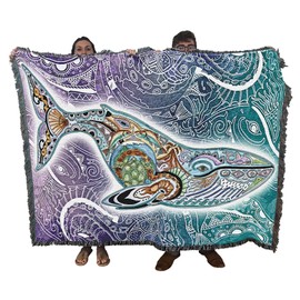 Pure Country Weavers Blue Whale Blanket - Animal Spirits Totem by Sue Coccia - Gift Tapestry Throw Woven from Cotton - Made in The USA (72x54)